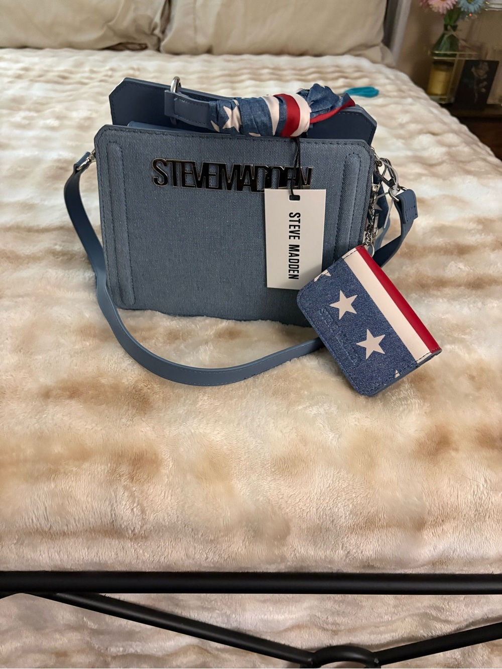 Steve Madden Denim Blue Crossbody Bag with Star Card Holder
